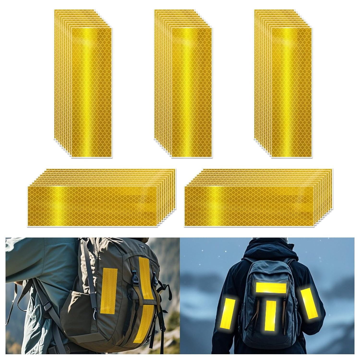 Non Fading Yellow Reflective Stickers 2 inch X 6 inch, Outdoor Waterproof High Visibility Warning Safety Adhesive Reflector Tape (50 Pcs)