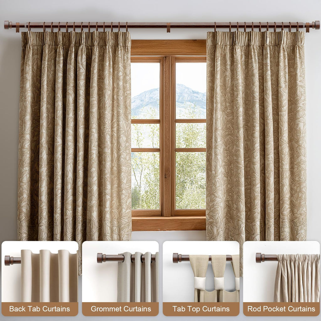2 Pack Antique Redwood Grain Curtain Rods for Windows 48 to 84 Inches 1" Diameter Heavy Duty Window Curtain Rod Adjustable with Solid Finials for Living Room Bedroom Kitchen Farmhouse Outdoor