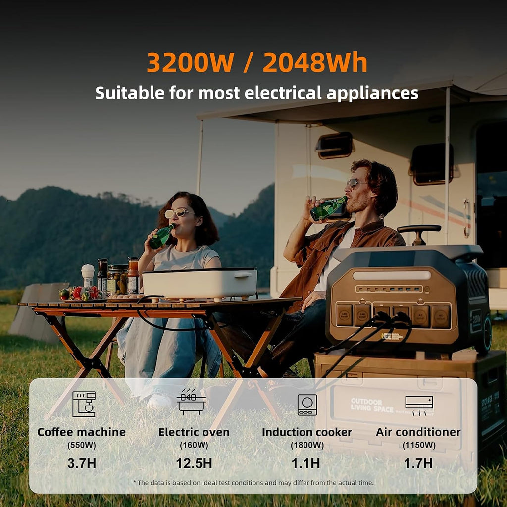 IEE 3200W Portable Power Station P3200 with 2x400W Solar Panel, 2048Wh Solar Generator, 1800W AC Charging, AC Outlets x 4, LiFePO4 Battery Power Station for Home Backup, Camping, RV, Emergency