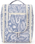 Narwey Small Hanging Toiletry Bag Women Travel Makeup Bag Organizer Toiletries Bag for Travel Size Essentials Accessories Cosmetics (Medium, Blue Leaf)