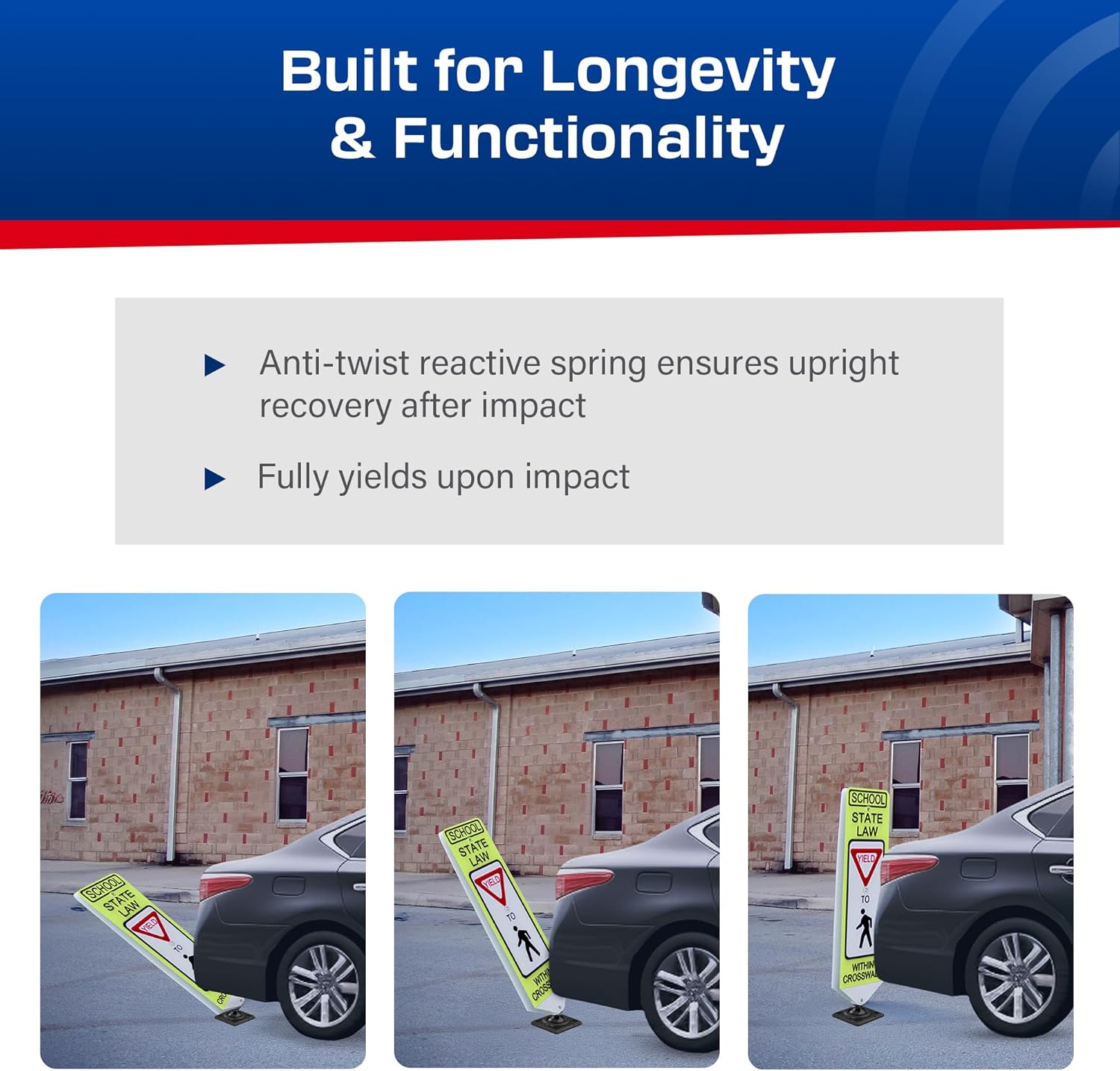 Impact Recovery - In-Street Pedestrian Crossing Signs - Street Sign - Road Sign - Pedestrian Safety Signs - School Yield with Surface Mount Base