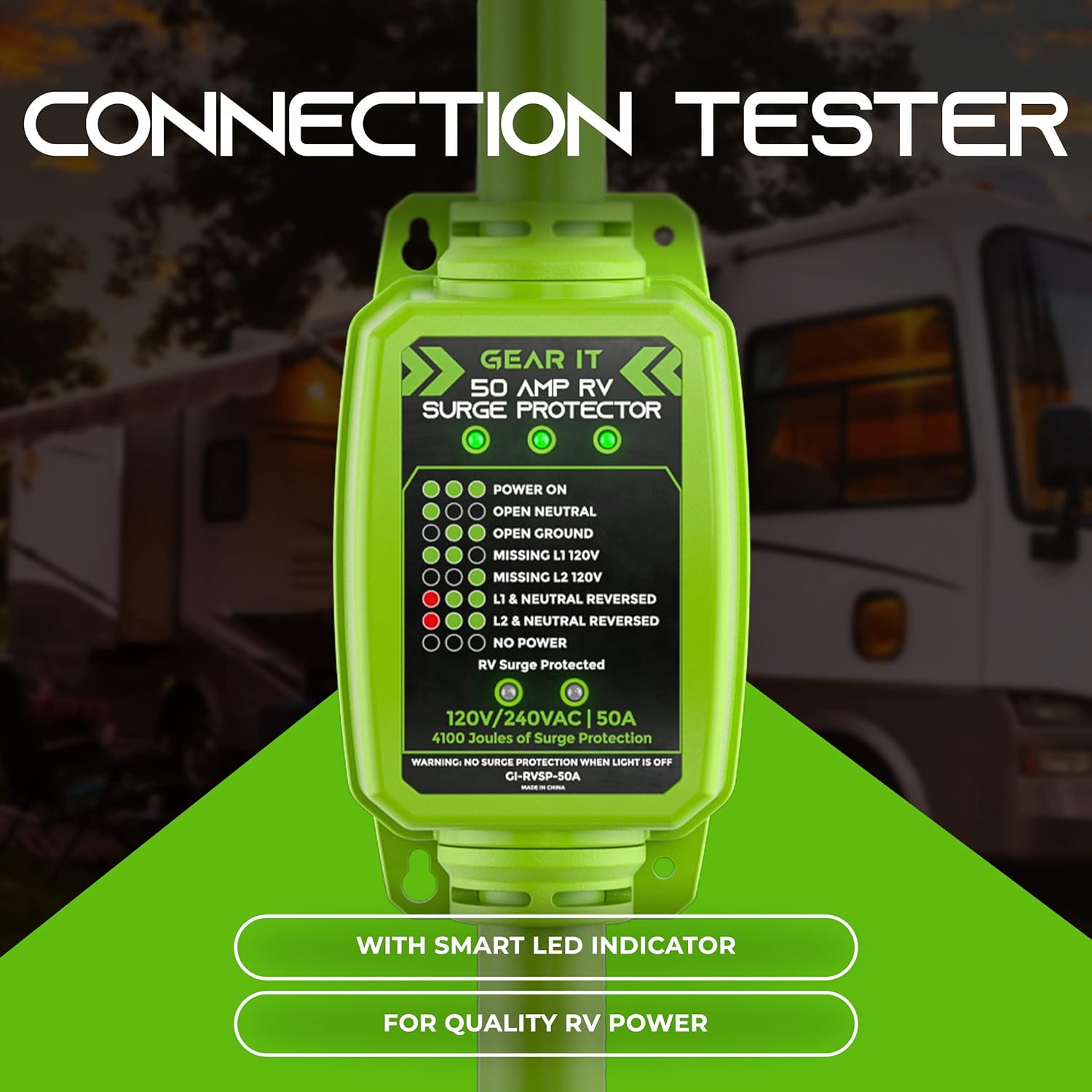 GEARit RV Surge Protector 50 AMP - Circuit Analyzer Voltage Protector/Monitor with Surge Protection (4100 Joules) Weather Resistant 50A Extension Plug for RV Trailer Travel Outdoor Camper