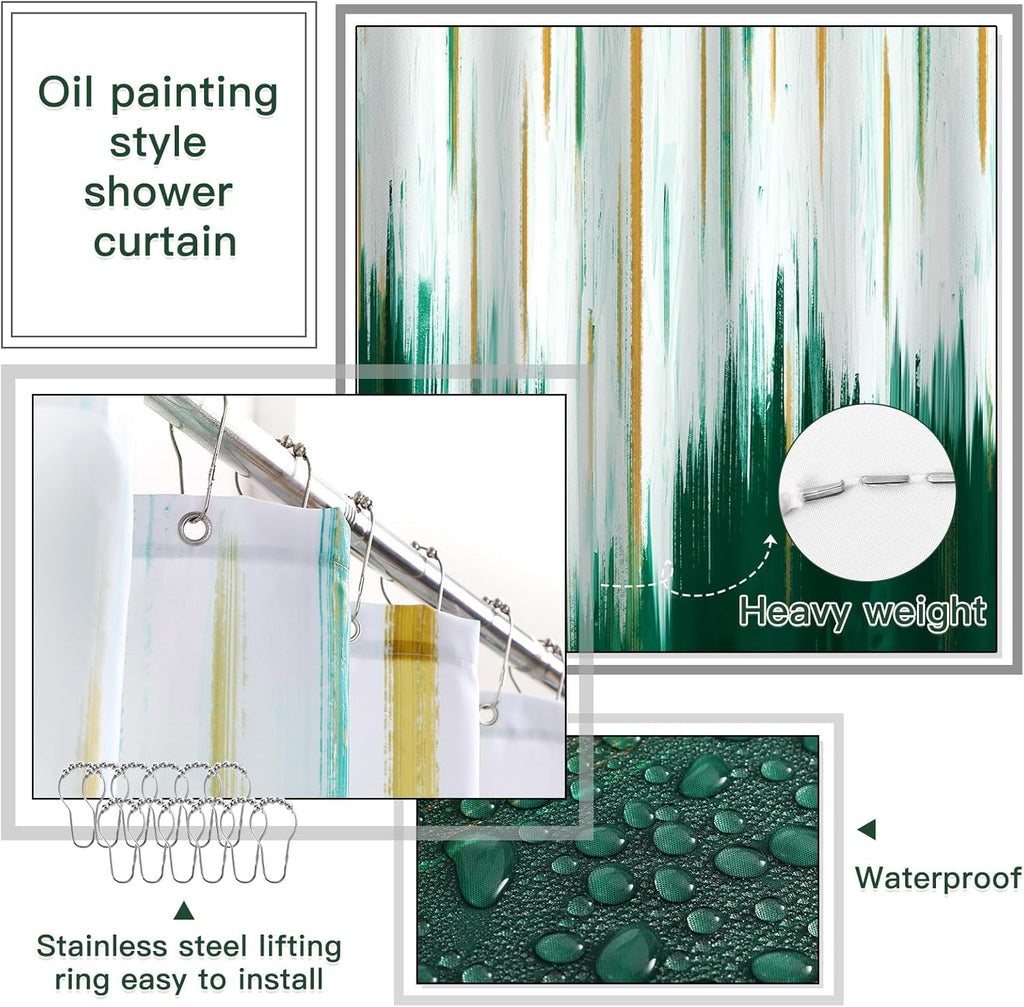 32PCS Bathroom Sets with Shower Curtain and Rugs-Dark Green Bathroom Accessories,Non Slip Bathroom Rugs Set with Toilet Lid Cover, Waterproof Shower Curtain, 3PC Soap Dispenser with Trash Can