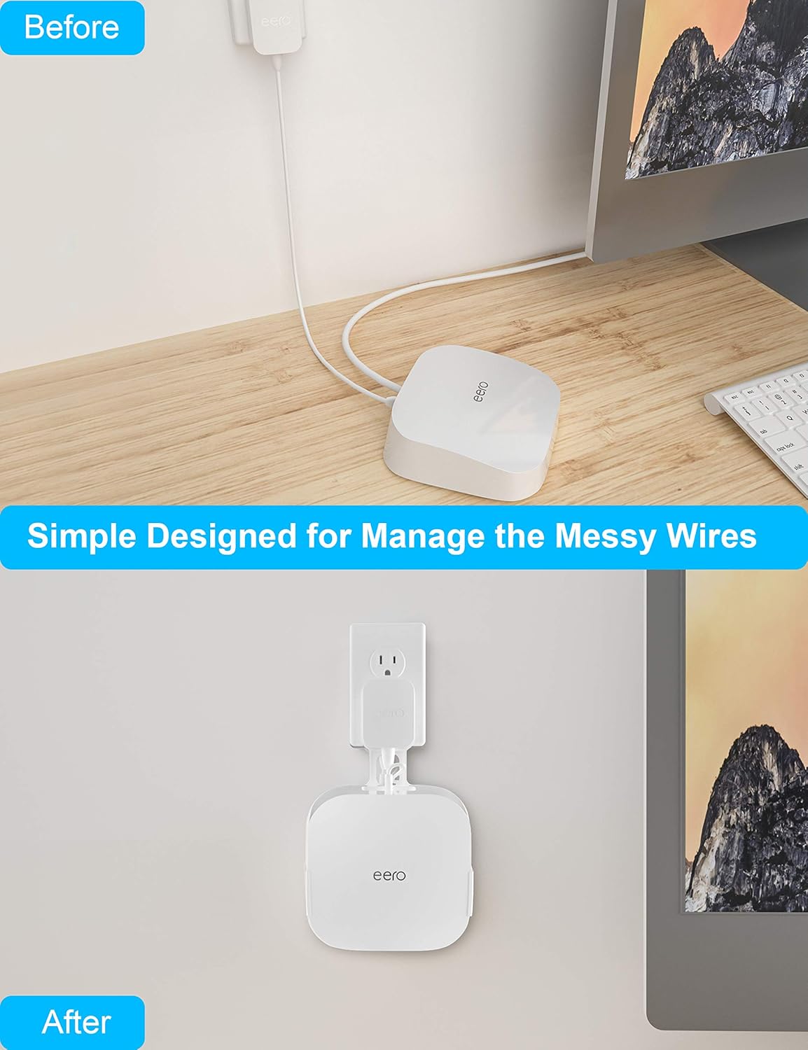 COOLWUFAN Wall Mount Holder for eero Pro 6 or eero Pro 6E Home WiFi System-Simple and Sturdy Wall Mount Holder Stand Bracket for eero Pro 6E & Pro 6 tri-Band mesh Wi-Fi 6 System (White(1 Pack))