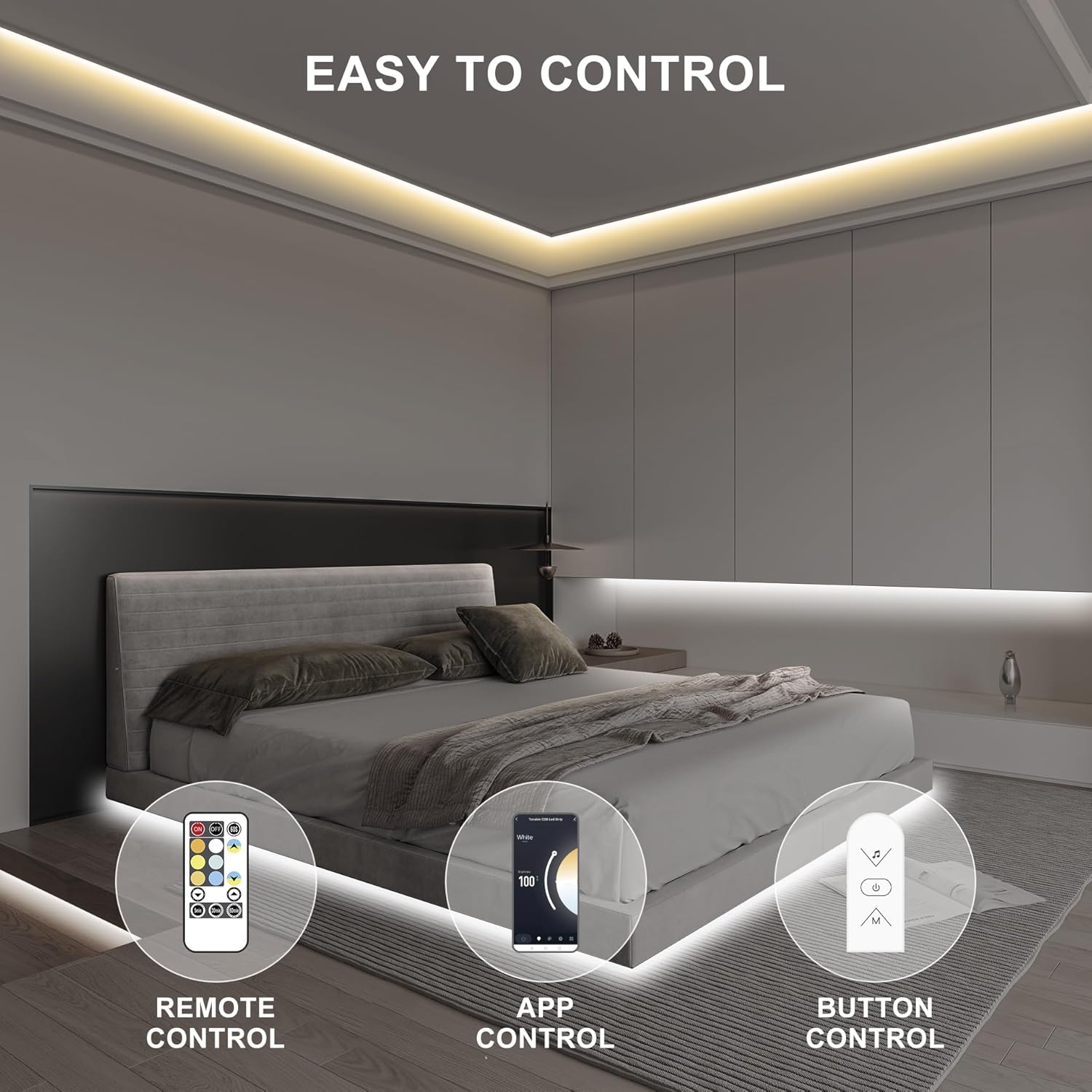 6.56ft Smart COB LED Strip Light, Tunable White 2700K-6500K Dimmable Bright WiFi Led COB Light Strip Compatible with Alexa and Google, White CCT COB Led Light for Kitchen Cabinet, Room