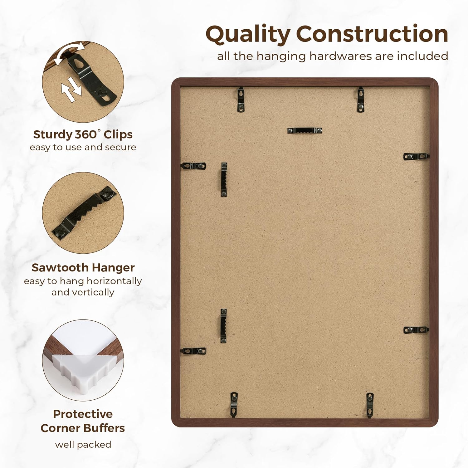 Solid Oak Wood 12x16 Picture Frame, Farmhouse 12 x 16 Wooden Frames, 12x16 Frame Matted to 8.5x11, Tempered Real Glass, 12"x16" Frames Minimalist Art Frame for Home Deocr, Walnut Color, 1 Pack
