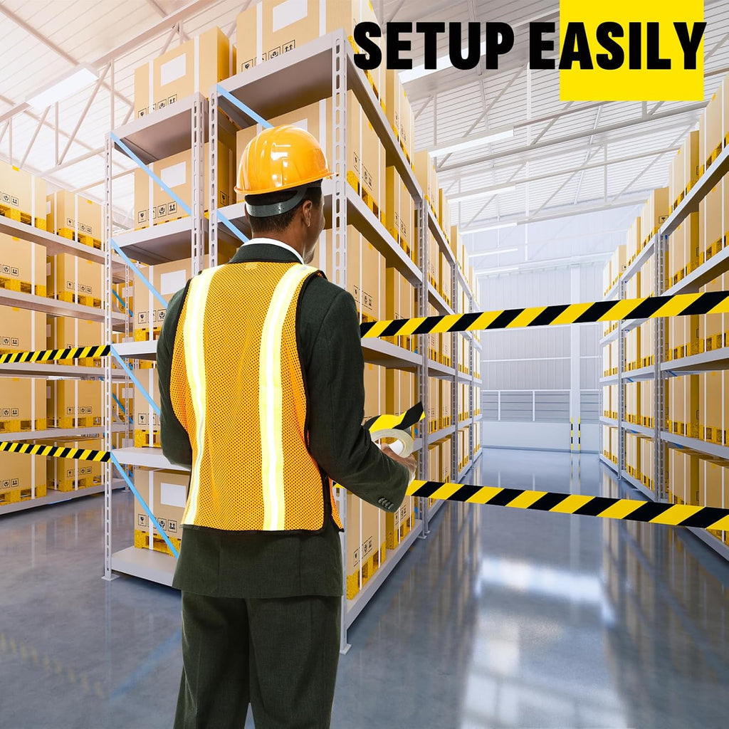 6 Roll Black & Yellow Caution Tape, 2'' x 1200 FT Total Length Safety Tape, Black & Yellow Floor Marking Tapes, High Adhesive Hazard Tapes for Floors, Walls, Staircase, Equipment, Dangerous Area