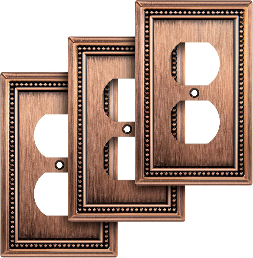Henne Bery Sunken Pearls Heavy Duty Decorative Wall Plate Switch Plate Outlet Cover (Single Duplex, 3 Pack, Antique Copper)