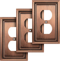 Henne Bery Sunken Pearls Heavy Duty Decorative Wall Plate Switch Plate Outlet Cover (Single Duplex, 3 Pack, Antique Copper)