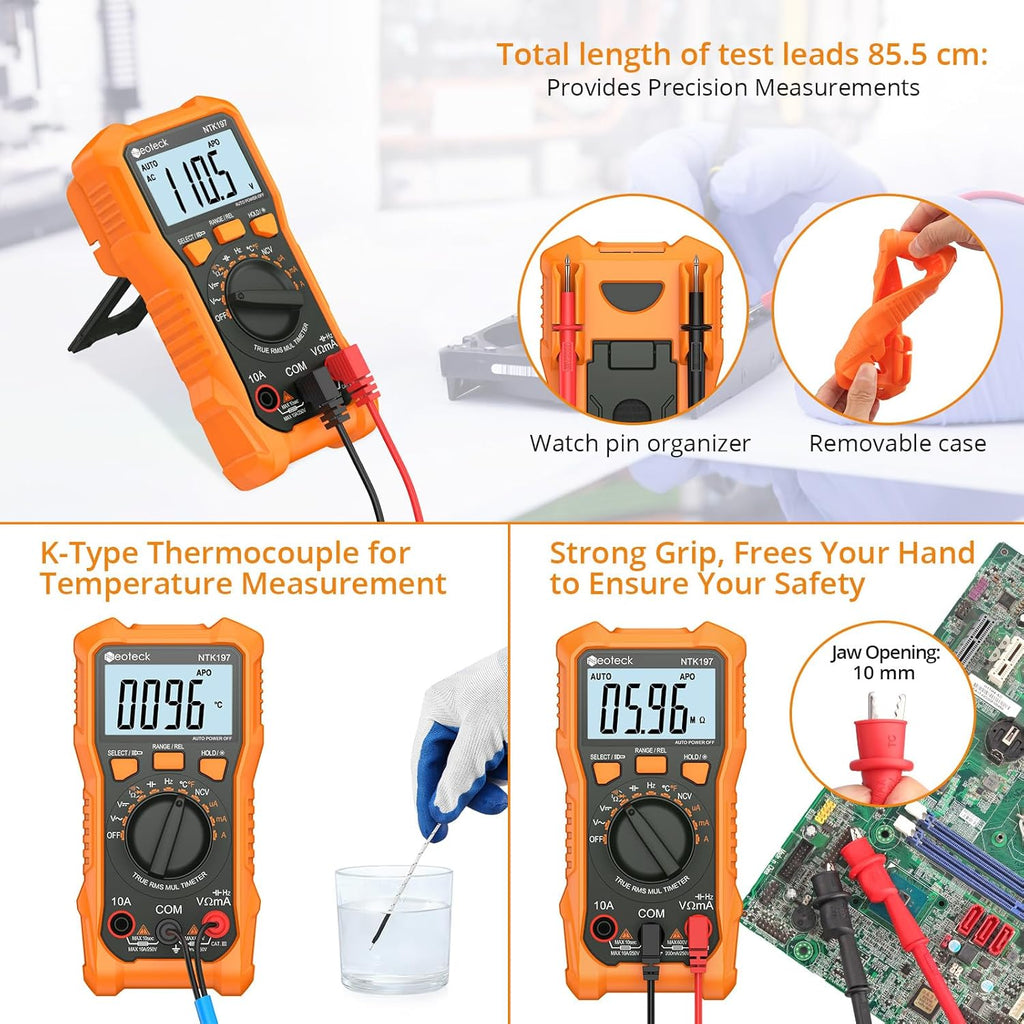 Neoteck 2000 Counts Digital Multimeter Voltmeter Tester with NCV, LCD for AC/DC Voltage&Current, Resistance, Capacitance, Live Wire, Frequency, Temperature, Duty Cycle, Continuity, Diode Measuring