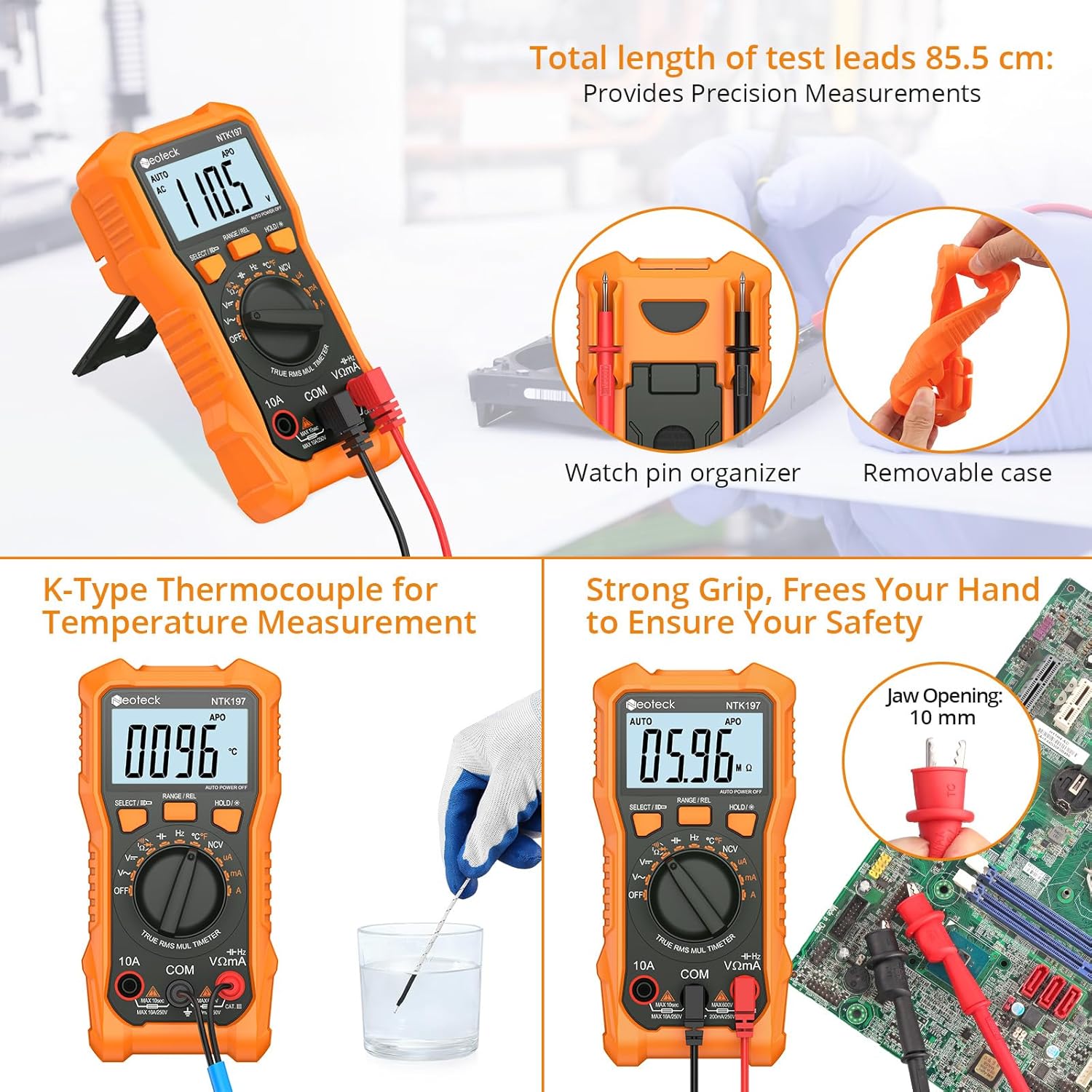 Neoteck 2000 Counts Digital Multimeter Voltmeter Tester with NCV, LCD for AC/DC Voltage&Current, Resistance, Capacitance, Live Wire, Frequency, Temperature, Duty Cycle, Continuity, Diode Measuring