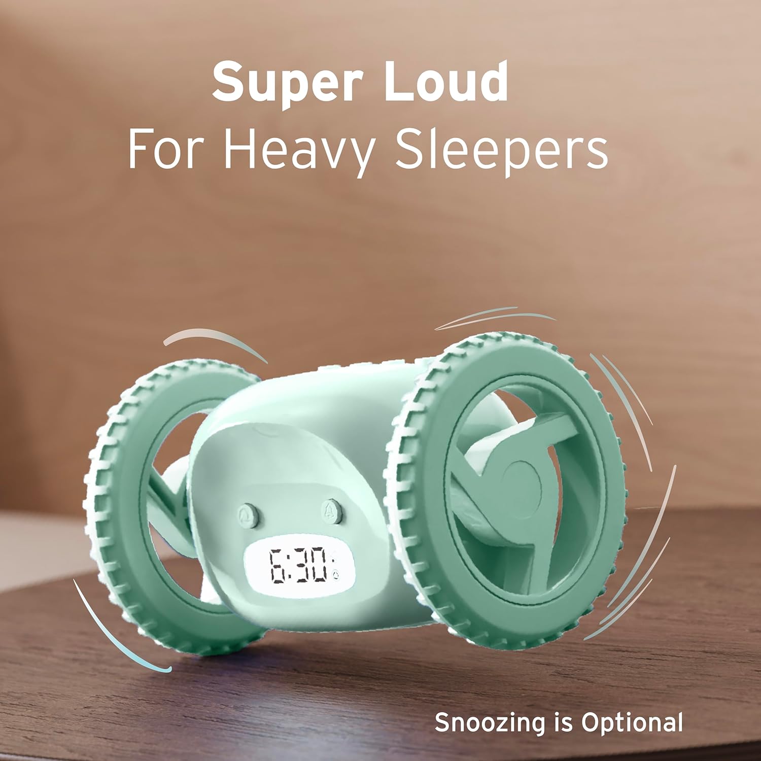 CLOCKY Extra Loud Alarm Clock for Heavy Sleepers on Wheels Rolls Runs Away Vibrating, Easy to Set Super Smart Snooze Digital Bed Shaker Alarm Clock Funny Gift for Adults Kids Teens Bedrooms (Mint)