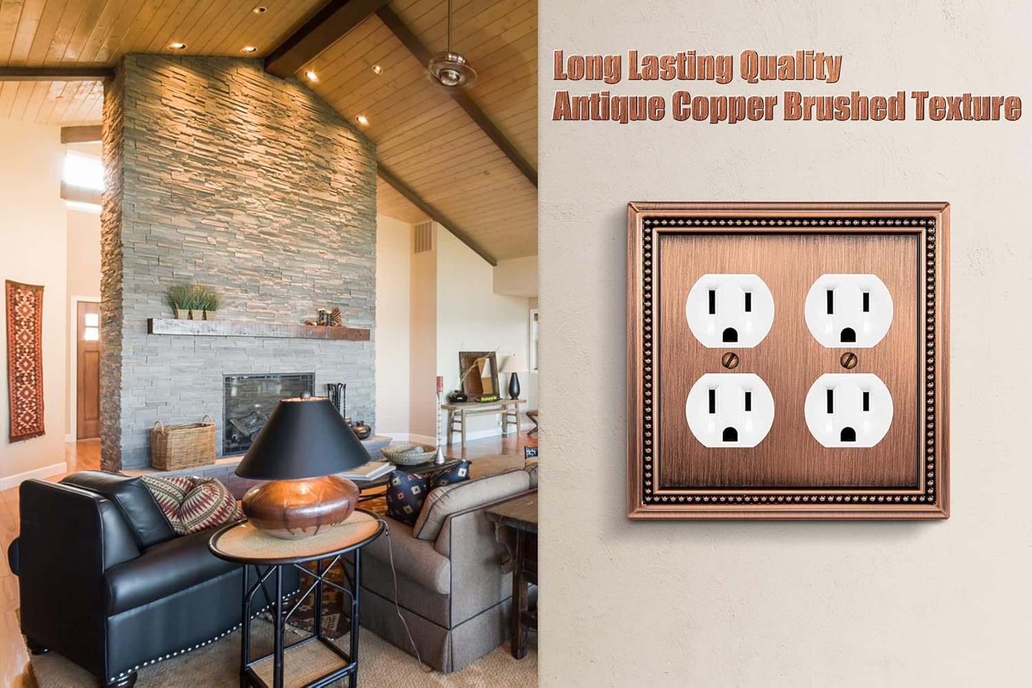 Henne Bery Sunken Pearls Heavy Duty Decorative Wall Plate Switch Plate Outlet Cover (Double Duplex, Antique Copper)