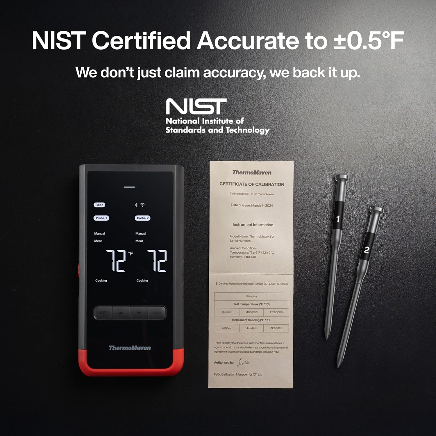 ThermoMaven Smart Bluetooth Wireless Meat Thermometer: Standalone Base, WiFi Unlimited Range, 6 Sensors with NIST Certified Accuracy, 2 Probes for Kitchen, BBQ, Grill, Oven, Smoker, Rotisserie