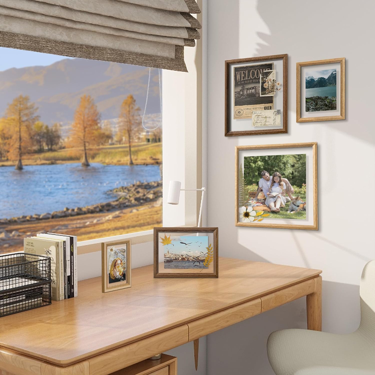 Axeman 8x8 Floating Picture Frame - Solid Oak Wood Square Picture Frame, Double Tempered Glass Photo Frame 3x3 4x4 5x5 6x6 8''x8'' Wood Frame, Wall Mount Or Tabletop Standing, Natural