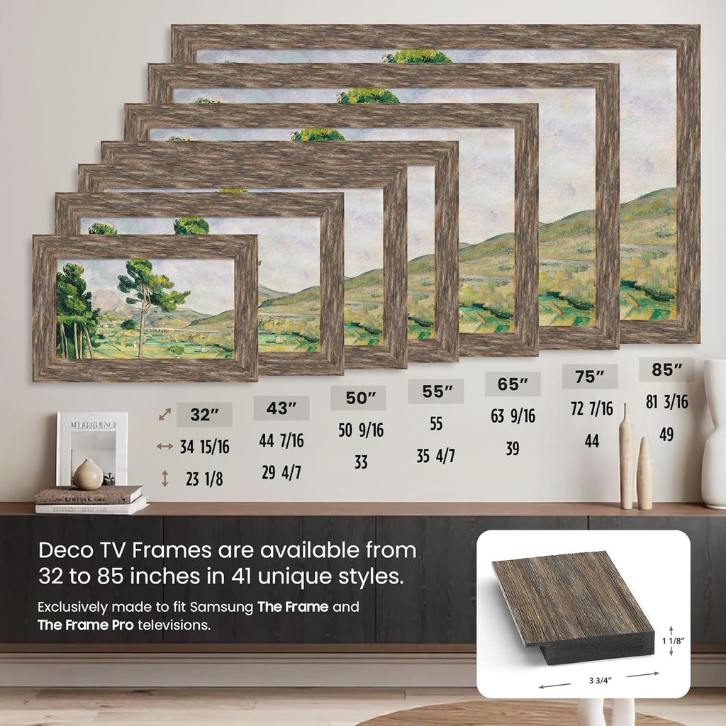 Distressed Barnwood 65" Premiere Deco TV Frame - Compatible ONLY with Samsung The Frame TV and Pro TVs (Fits 2021-2025, LS03A, LS03B,LS03C,LS03D,LS03FA,LS03FW)