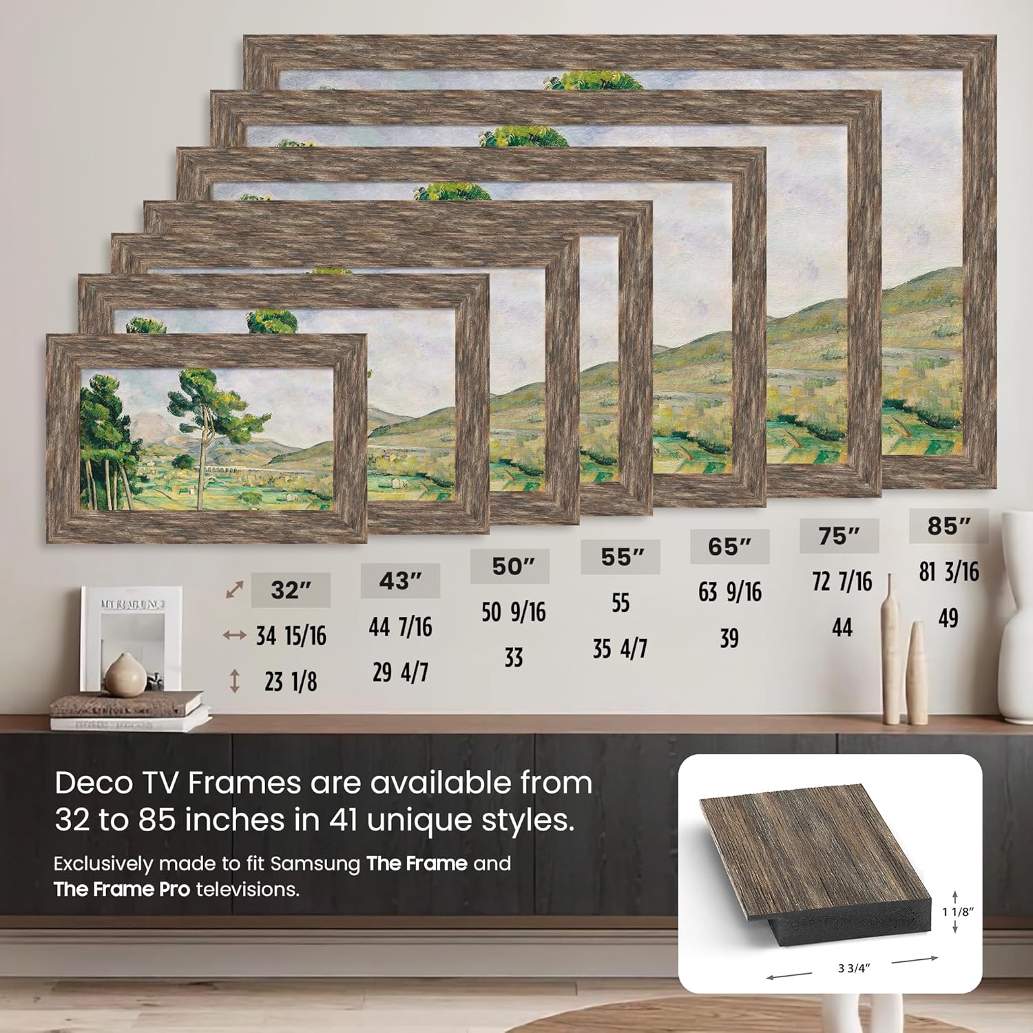 Distressed Barnwood 43" Premiere Deco TV Frame - Compatible ONLY with Samsung The Frame TVs (Fits 2021-2025, LS03A, LS03B, LS03C, LS03D, LS03FA)
