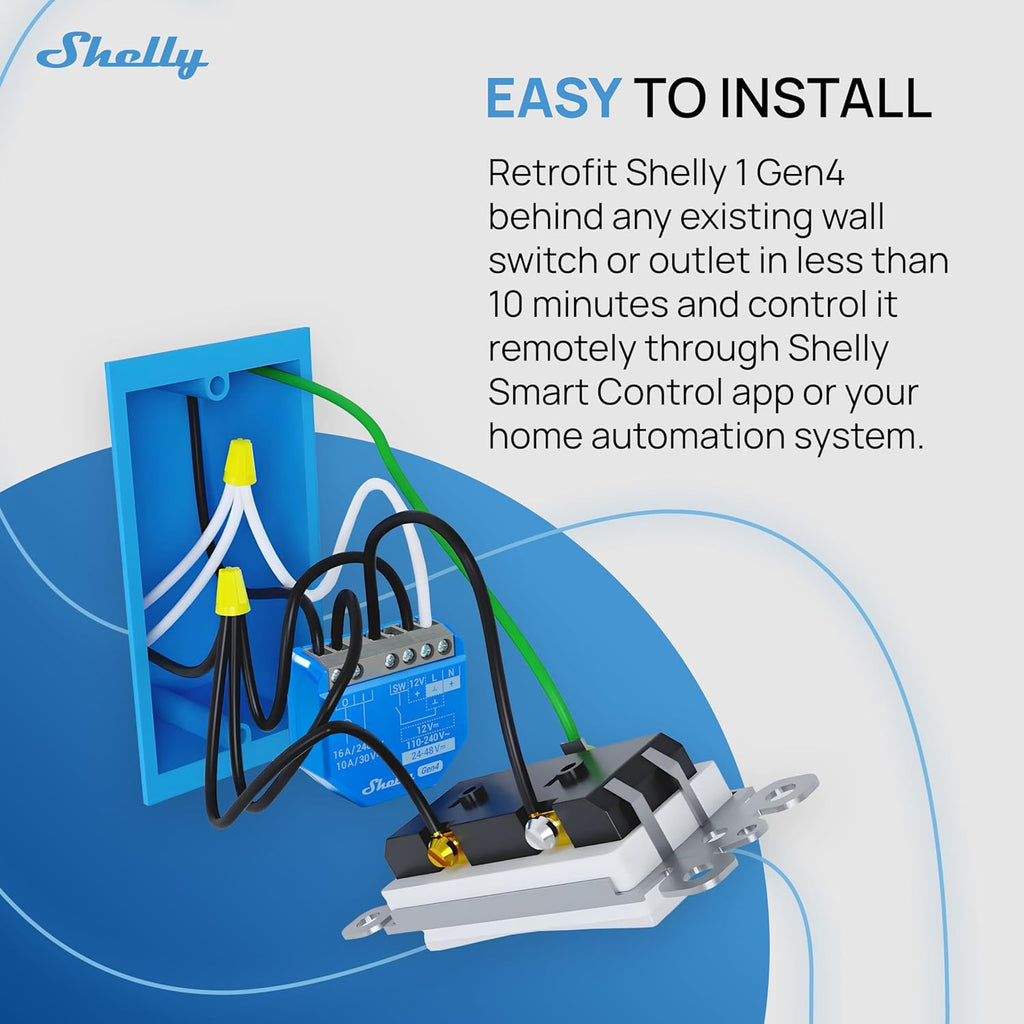 Shelly 1 Gen4 | Wi-Fi, Zigbee & Matter Smart Relay Switch with Dry Contacts, 1-Channel 16A | Home Automation | Alexa, SmartThings, Google Home, Apple HomeKit Compatible | Garage Door Opener (2 Pack)