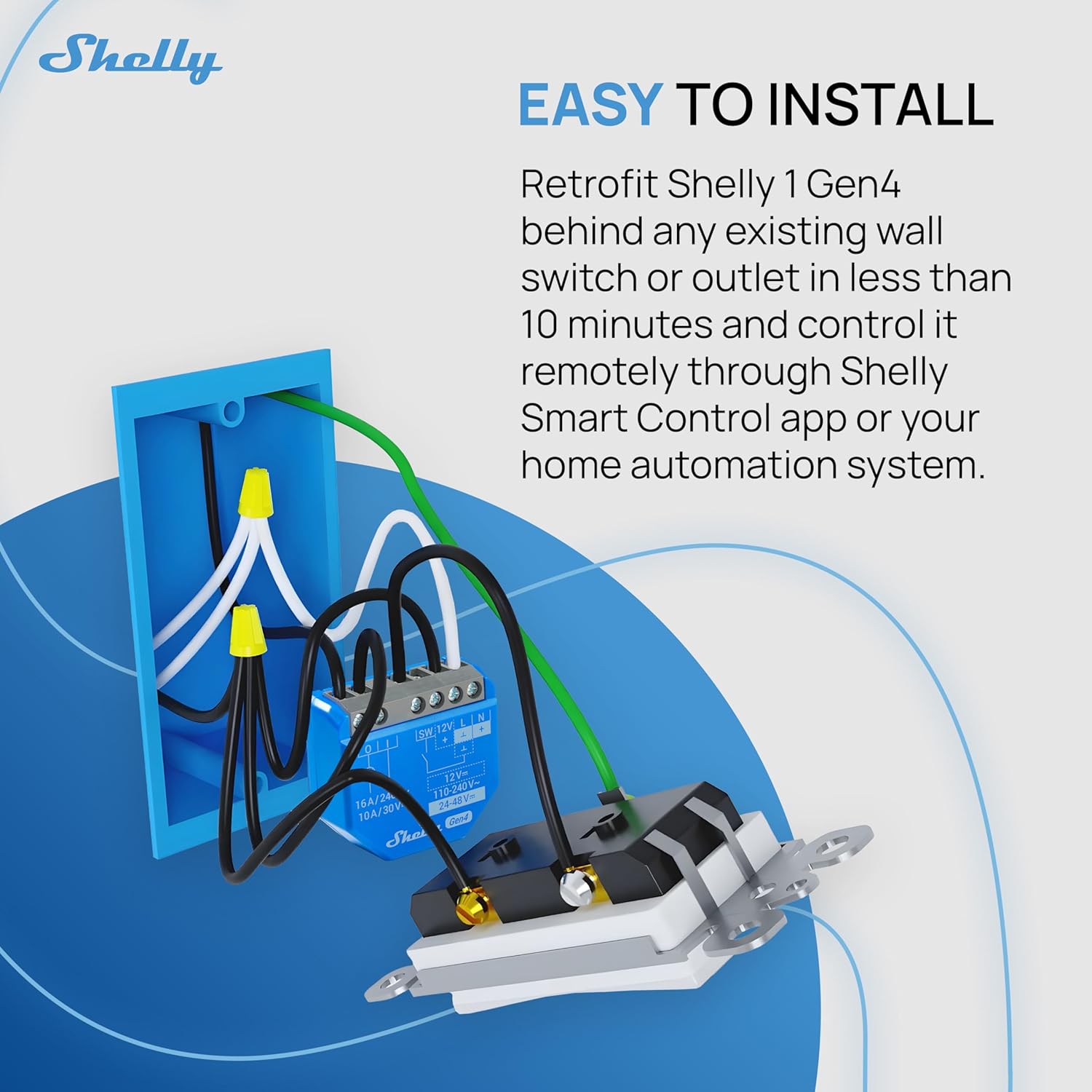 Shelly 1 Gen4 | Wi-Fi, Zigbee & Matter Smart Relay Switch with Dry Contacts, 1-Channel 16A | Home Automation | Alexa, SmartThings, Google Home, Apple HomeKit Compatible | Garage Door Opener