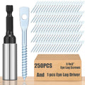 250 Pcs Eye Lag Screws and 1 Pcs Driver Set, 1/4 Inch x 3 Inch Eye Lag Wood Screws Zinc Plated 2-5/8 Inch Quick Install Bit Kit for Use with Attaching Hanger Wire to Ceiling Joists