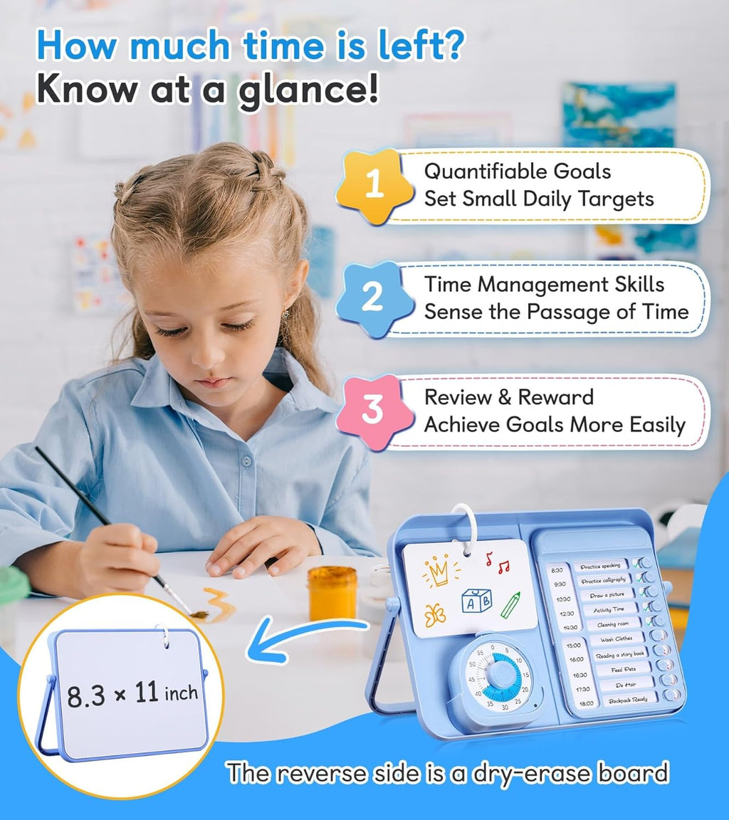 5-in-1 Visual Timer and Schedule Planner for Kids with ADHD & Autism – Learning Materials Bundle, Task Timer with Chore Chart Board for Kids, Sensory Products for Home, School (100+ Cards)