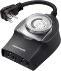 DEWENWILS 1 Pack Mechanical Light Timer for Outdoor Lighting, 24-Hour Plug in Timers, Heavy Duty Programmable Timer Switch with 2 Grounded Outlets for Christmas String Lights, 15A 1/2HP UL Listed