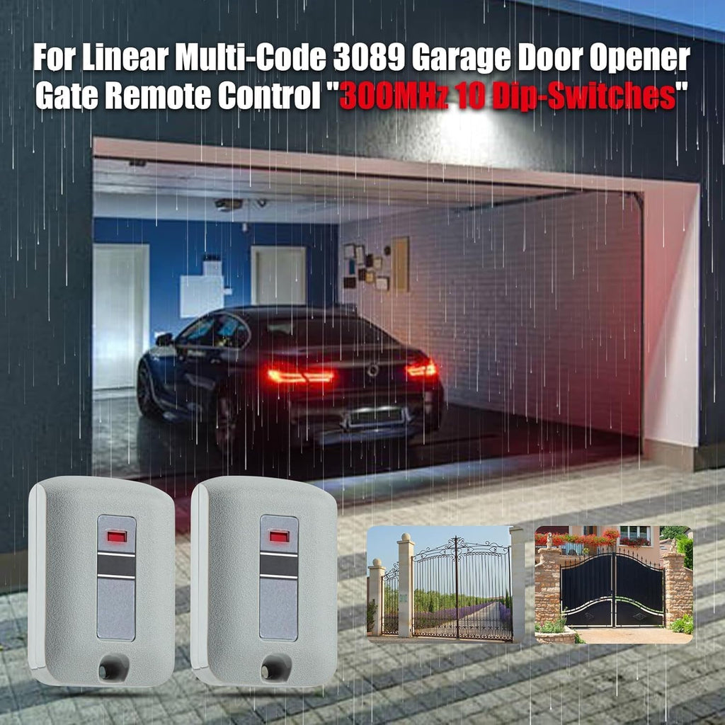 2-Pack Replacement Garage Door Opener Remote for Linear Multi-Code 3089, 308911, 3070, 307010, 10 Dip Switch Gate Opener, 300MHz Compatible