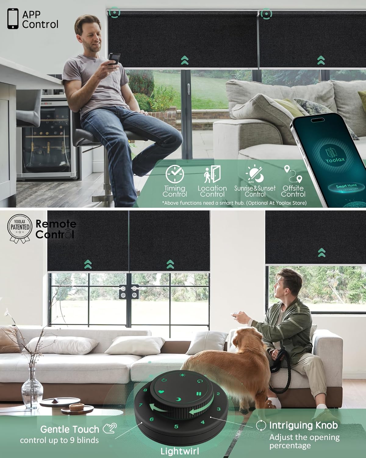 Yoolax Motorized Blinds with Remote, Blackout Smart Blinds for Windows Motorized Roller Shades, Automatic Window Shades Work with Alexa Custom Size (Blackout-Fabric Black)