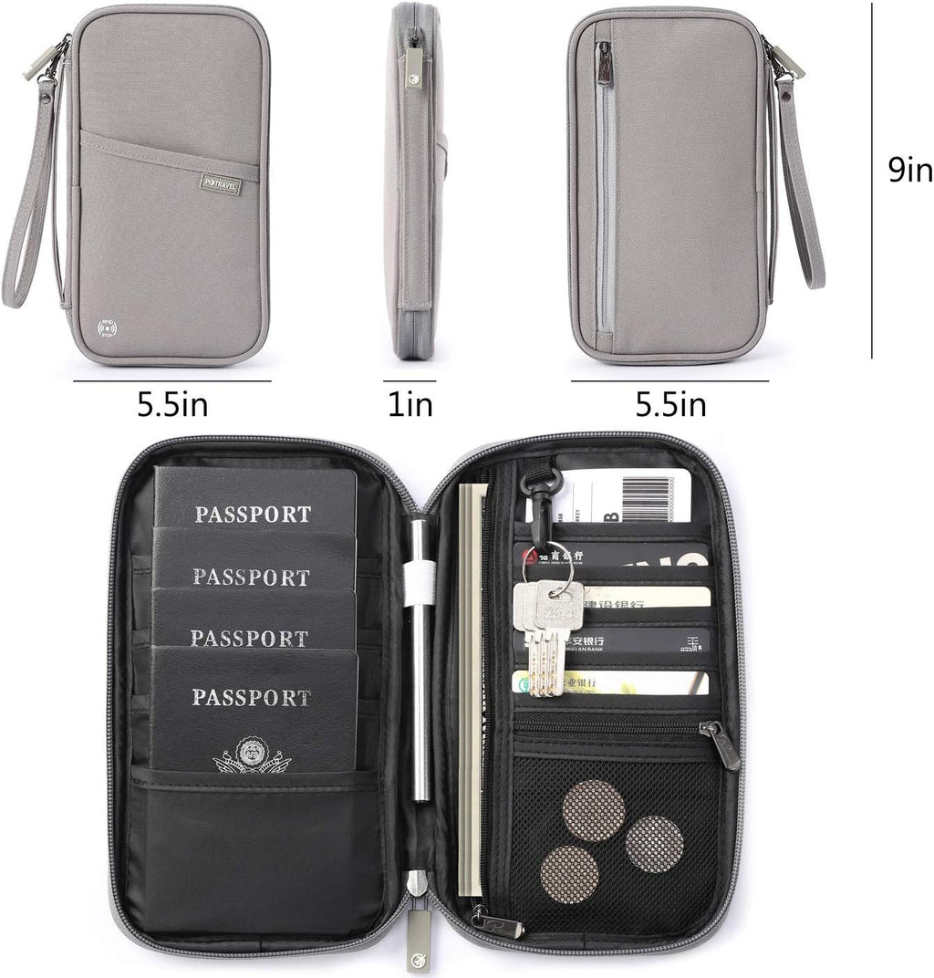 VanFn RFID Travel Passport Wallet, Family Passport Holder, Trip Document Organizer P.Travel Series (Nylon - Grey)