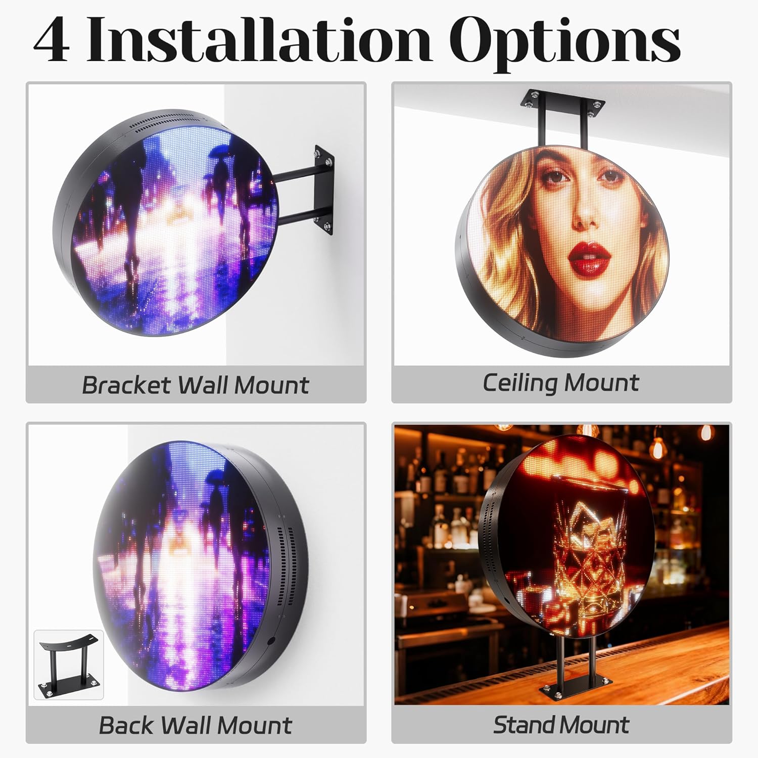 P5 Outdoor Round LED Store Sign Programmable, Wall Mount Single-Sided Full Color Custom Digital Display, Image, Video Signage Electronic Message Board for Business Salon Advertising 20"