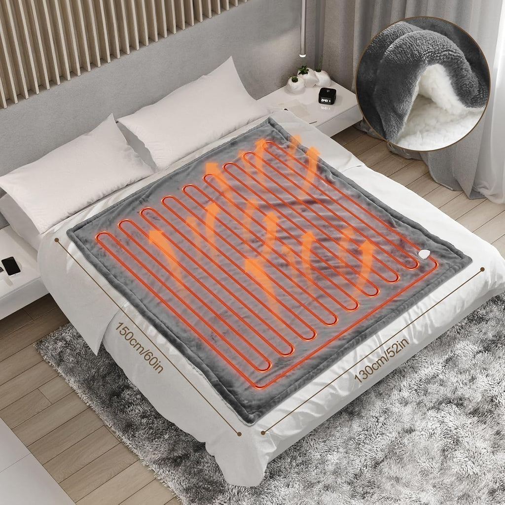 Heated Blanket Electric Throw 52"X60",Electric Blanket with Foot Pocket,6 Heat Settings & 1-10 Hours Time Settings Auto-Off,Machine Washable Heating Blanket for Home and Office (Gray)
