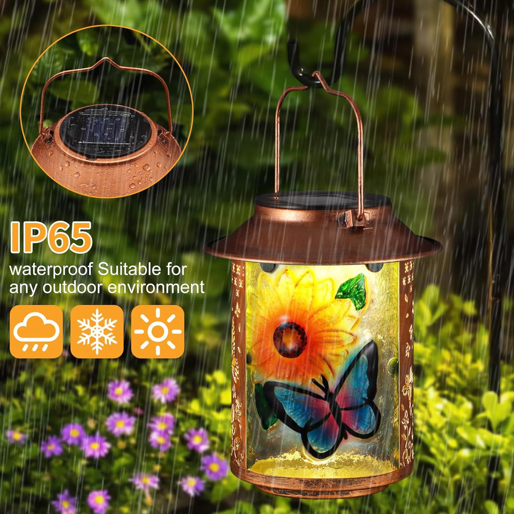 Butterfly Solar Lanterns Outdoor Waterproof, Birthday Gifts for Women Mom Grandma , Metal Garden Decor Hanging Solar Lights Outside Decorative for Yard Patio Backyard Porch Decorations(Sunflower)