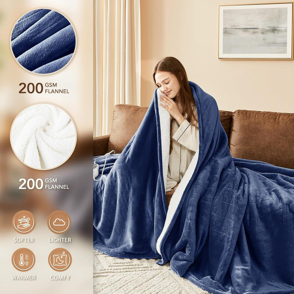 Homemate Electric Heated Blanket Full - 72"x84" Heating Bed Blankets Throw with 10 Heating Levels 8 Hours Auto Off Fast Heating Over-Heated Protection Ultra Soft Warm Flannel ETL Certified Navy Blue