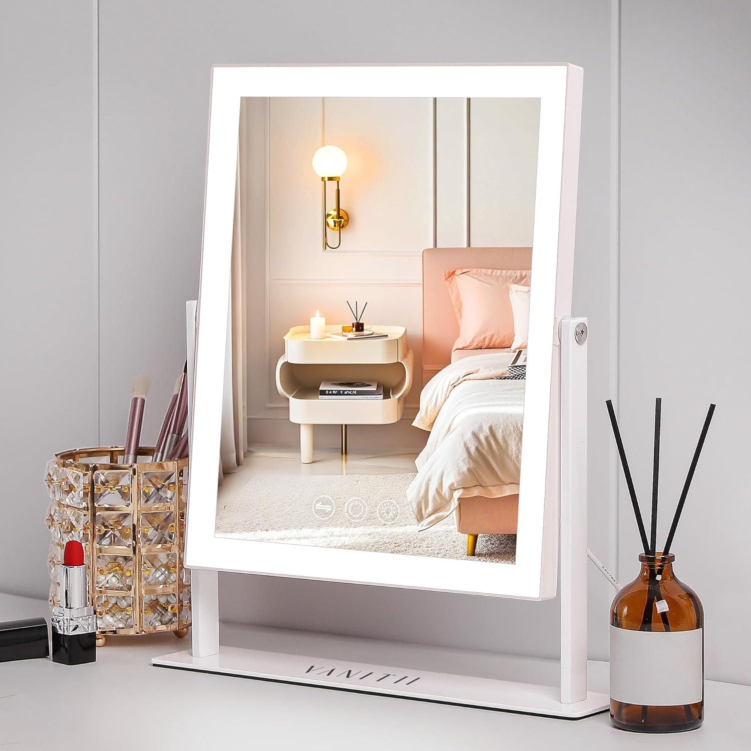 VANITII Vanity Mirror with Lights LED Lighted Makeup Mirror with Magnification 9”x12” Hollywood Mirror 3 Color Lighting 360 Rotation Smart Touch Control for Desktop Dormitory Bedroom