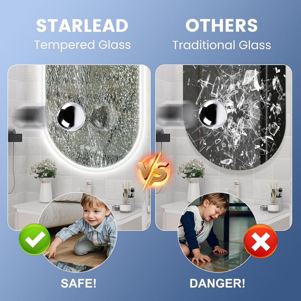 STARLEAD 40"x24" LED-Bathroom-Mirror-with-Lights, Wall-Mounted with Bluetooth Speaker, Anti-Fog, 3 Color Temperature, Dimmable Brightness, Waterproof, Tempered Glass, Frontlit & Backlit, Oval