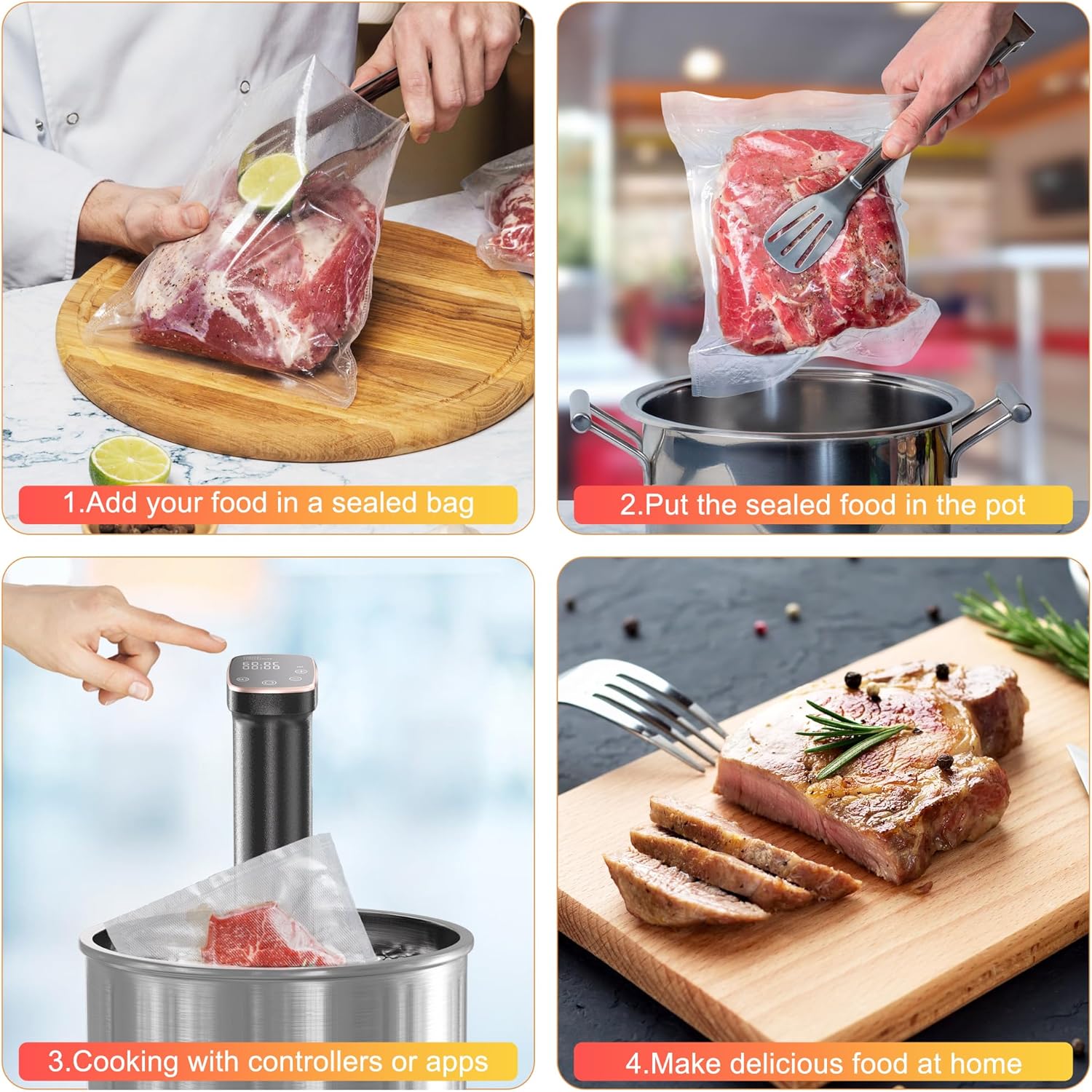 Sous Vide Machine, WiFi APP Recipes Included, Sous Vide Cooker 1100W, Immersion Circulator Precisional Cooker with Accurate Temperature, Ultra Quiet, IPX7 Waterproof, Fast Heating and Time Control