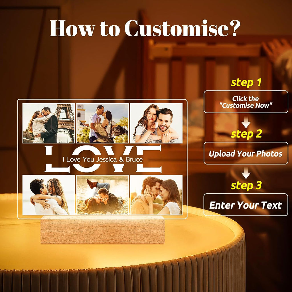 Custom Picture Frame with Photo, Personalized Photo Frame, Customized Picture Frames, Personalized Anniversary Valentines Day Gifts for Women Men Her Him Couples Wife