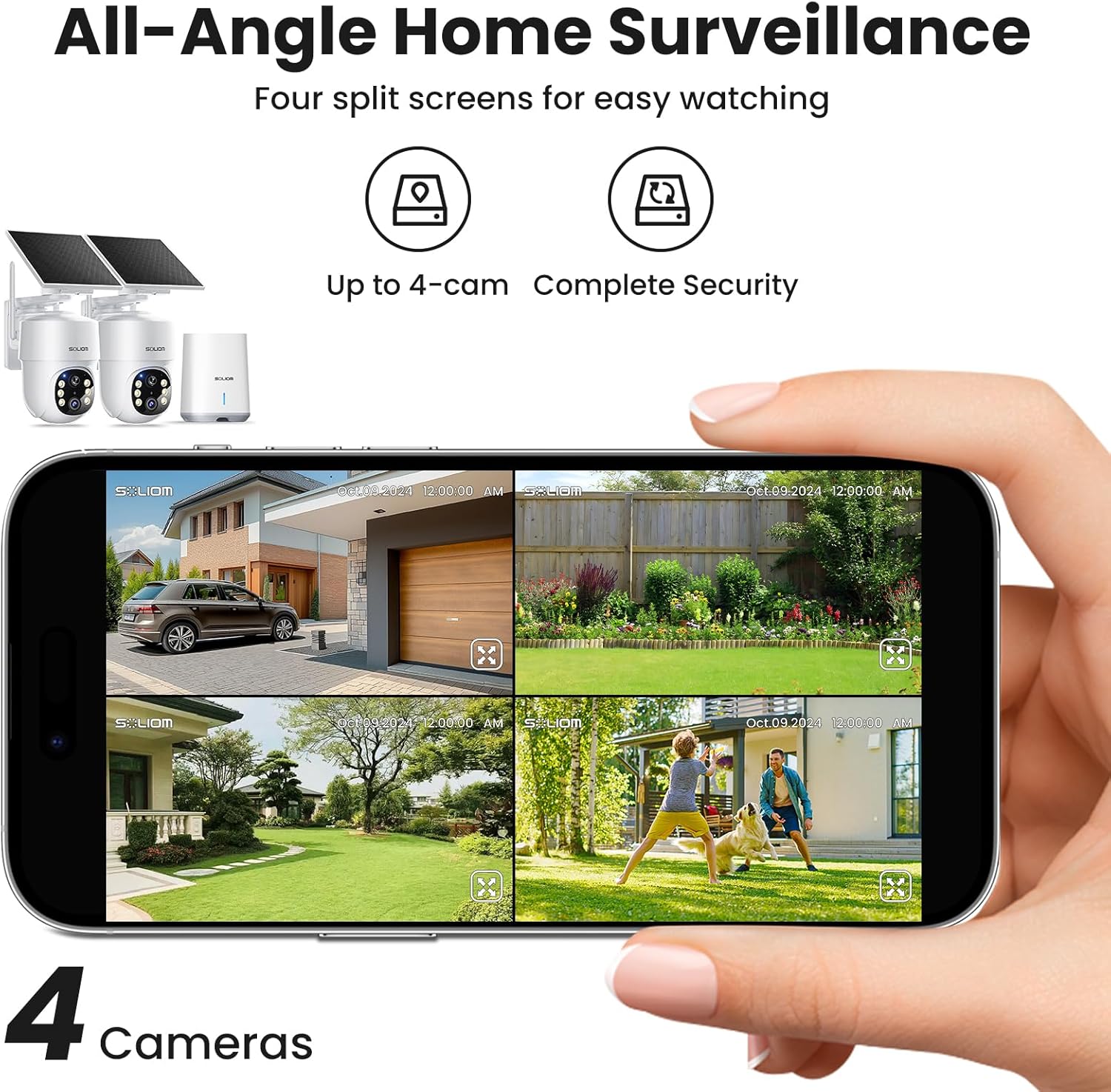 SOLIOM- 5MP Security Cameras Wireless Outdoor, No Subscription,2-Cam Pack, Solar Powered Home Security Camera with 360° Auto Tracking, Pan & Tilt, 3K Color Night Vision,5G & 2.4G Router Compatible