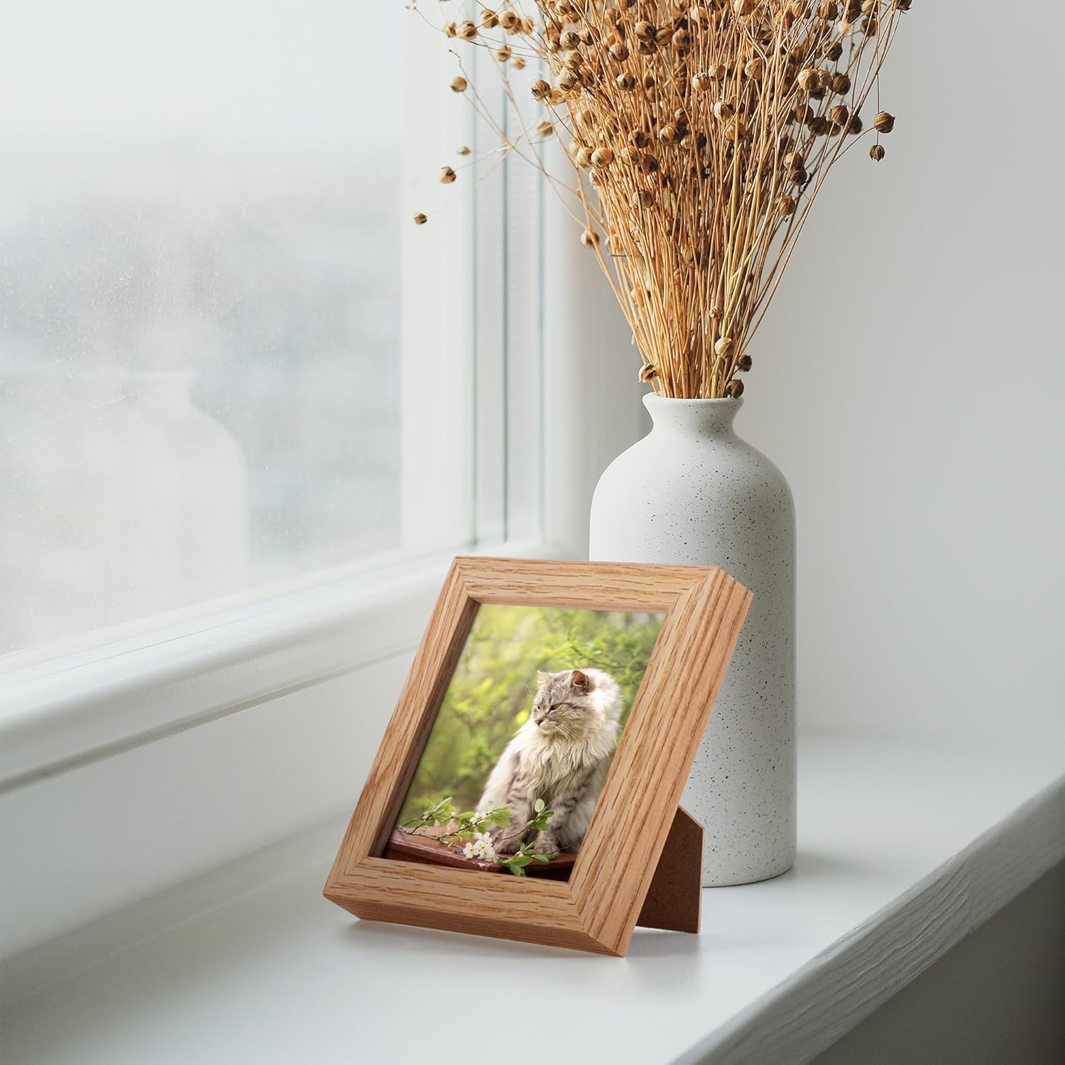 Solid White Oak Wood 4x4 Picture Frame - Set of 2 with Tempered Real Glass for Wall & Tabletop Display