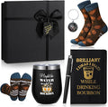 6 Pcs Novelty Bourbon Gift for Men Women Funny Whiskey Lovers Gifts 12 oz Stainless Steel Cup Socks Keychain Pen Notebook Box for Christmas Drink Party Bar Bourbon Whiskey Lovers Gift