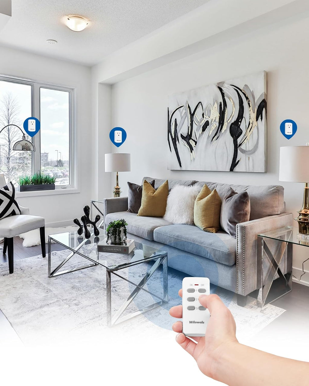 Remote Control Outlet, WILAWELS Wireless Remote Light Switch, Expandable Electrical Outlet Switch for Lamp, Light, Fan, Appliance, 100ft RF Range, FCC Listed, 1 Remote + 3 Outlets W02RC1306