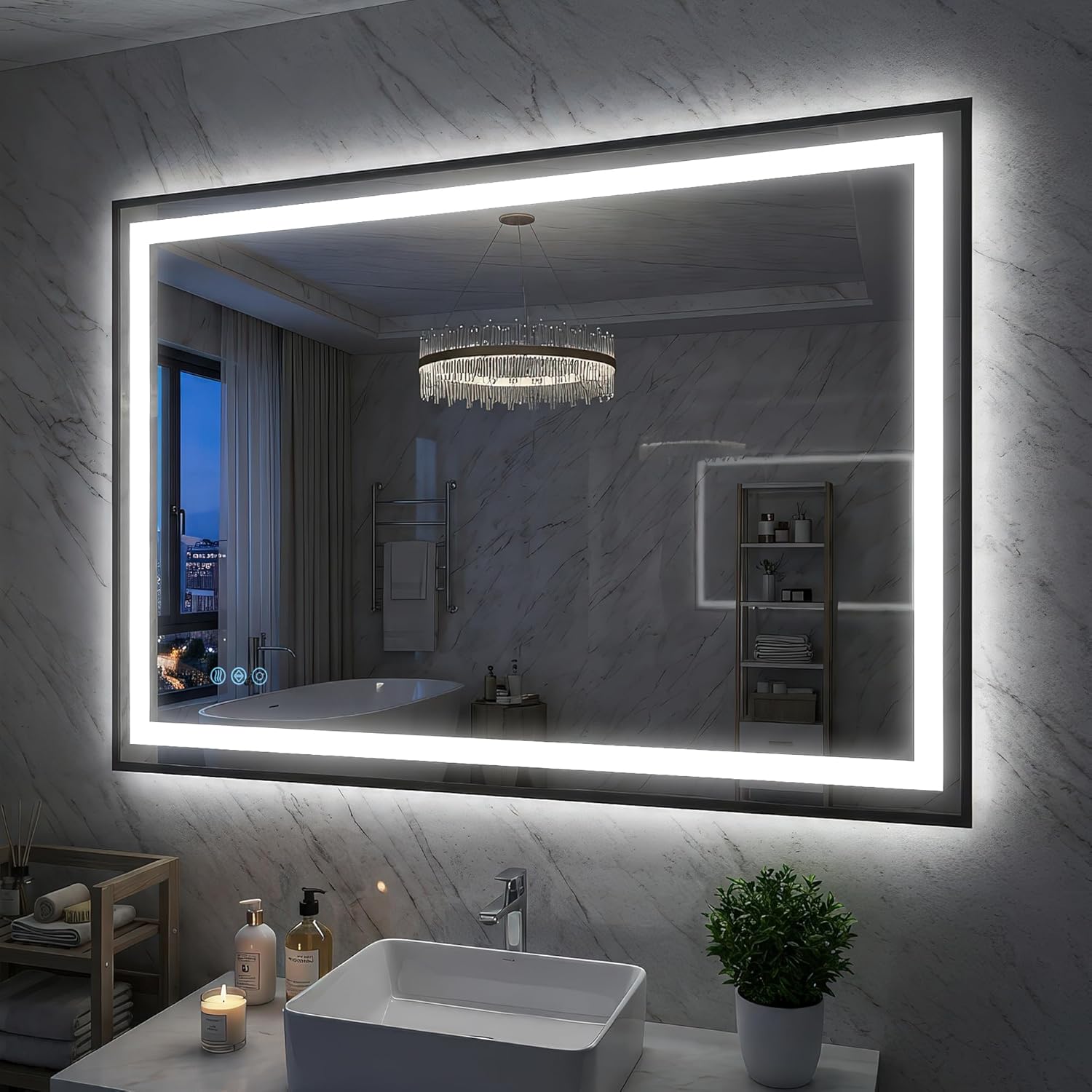 Antok 30X40 LED Bathroom Mirror with Lights, Vanity Mirror for Wall with Black Frame, Touch Control, Anti-Fog, Dimmable Lights, Shatter-Proof, Memory Function, Wall-Mounted Vanity Mirrors