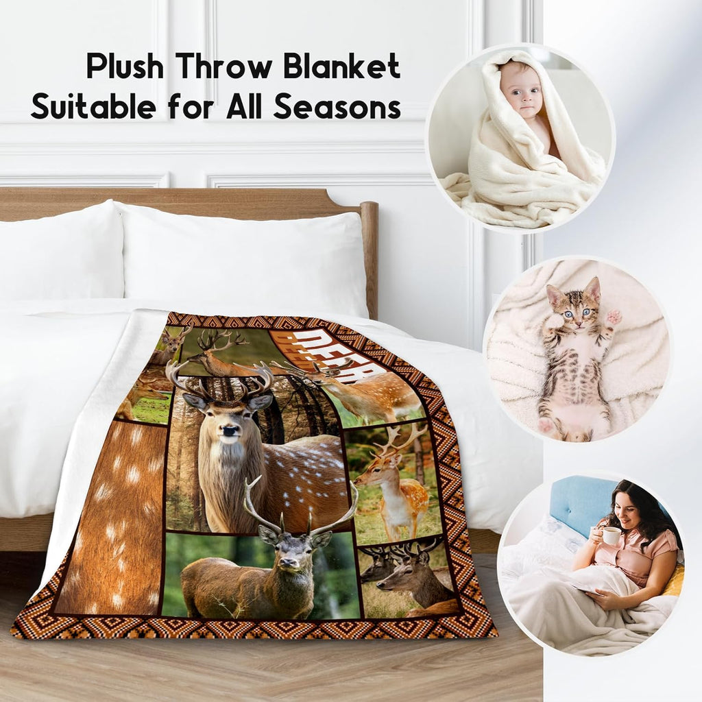 Blankets for Adults, Deer Blanket Gifts for Men Boys, 60"x80" Forest Western Throw Gift for Hunters - Soft, Fuzzy & Cozy Deer Throws Farmhouse Decor