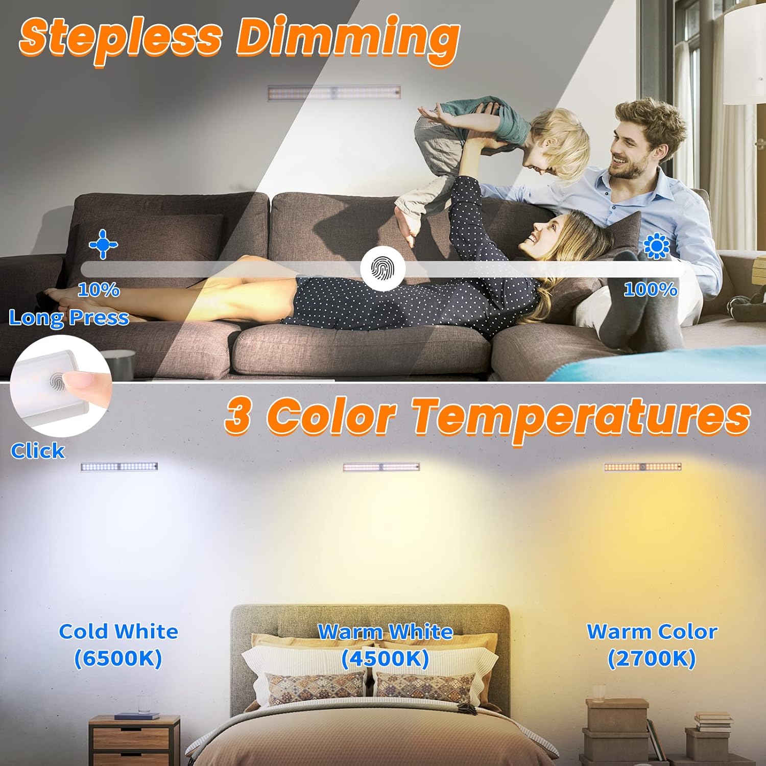 Wireless Motion Sensor Light Indoor, 80 LED Dimmable Closet Lights Rechargeable Under Cabinet Lighting, Magnetic Stick-on Under Counter Lights for Kitchen, Wardrobe, 3-Pack