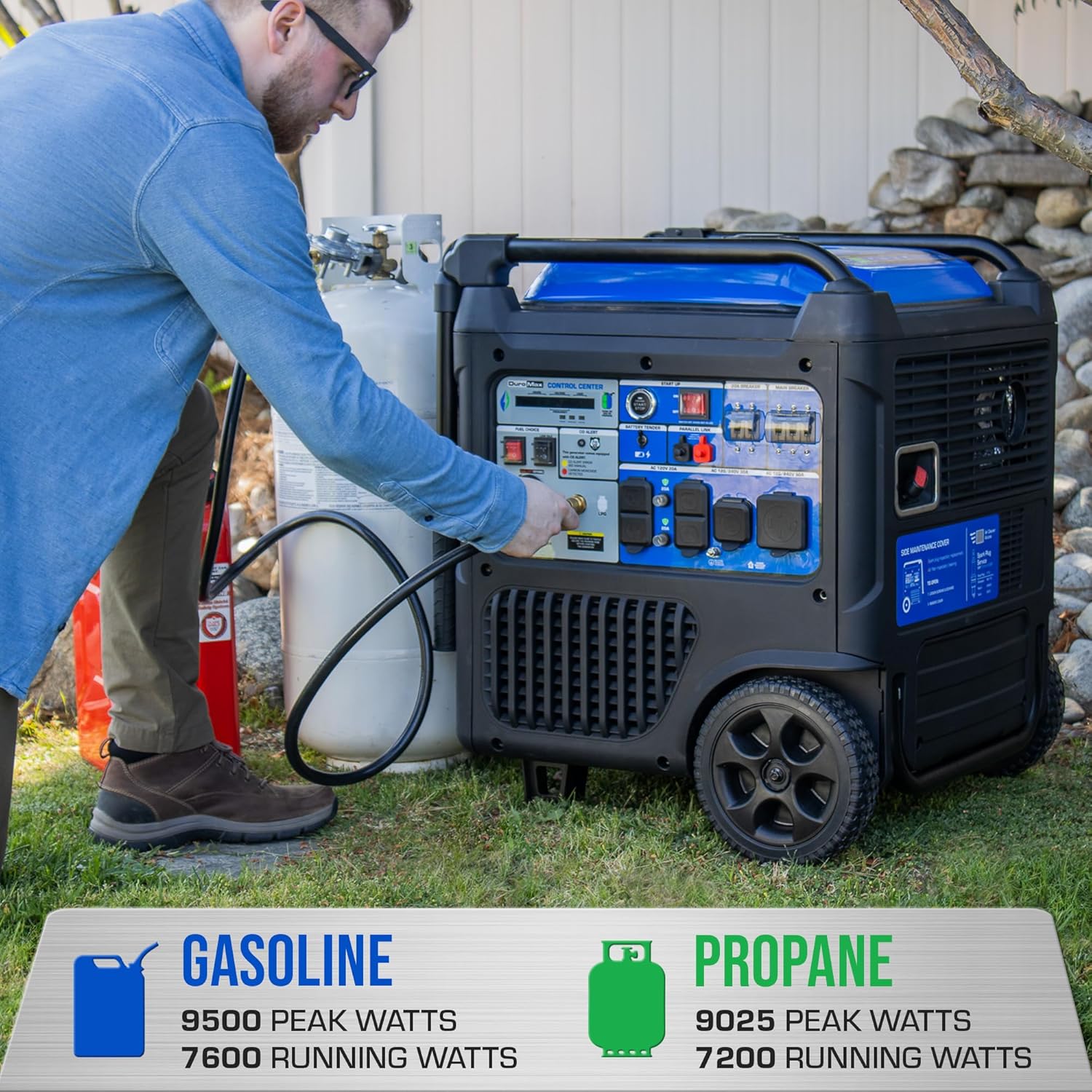 DuroMax XP9500iH 9,500-Watt Dual Fuel Portable Digital Inverter Generator - Gas & Propane, Remote Electric Start, RV & Emergency Ready