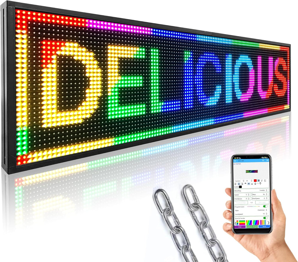 P10 52x14 inch Full Color WiFi LED Display Sign Outdoor Waterproof lP45 Digital Boardfor Restaurants, Cafes & Bars with Dynamic Ads, Remote Programming and Easy Setup
