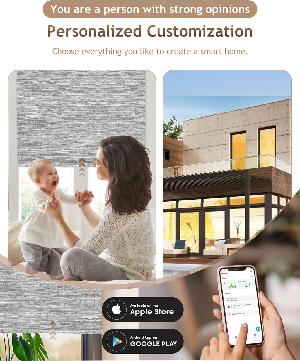 Kincmo Motorized Blinds with Remote,100% Blackout Motorized Roller Shades Work with Apple Homekit,Alexa,Google, Custom Electric Blinds with App,Voice Control (Dreamy Grey)