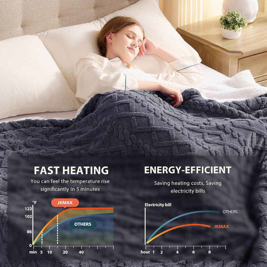 Heated Electric Blanket King Size-100"x90" Heating Blanket with 10 Heating Levels & 5 Time Settings Over-Heat Protection，Winter Warmer for Adults with ETL Certification（Grey）