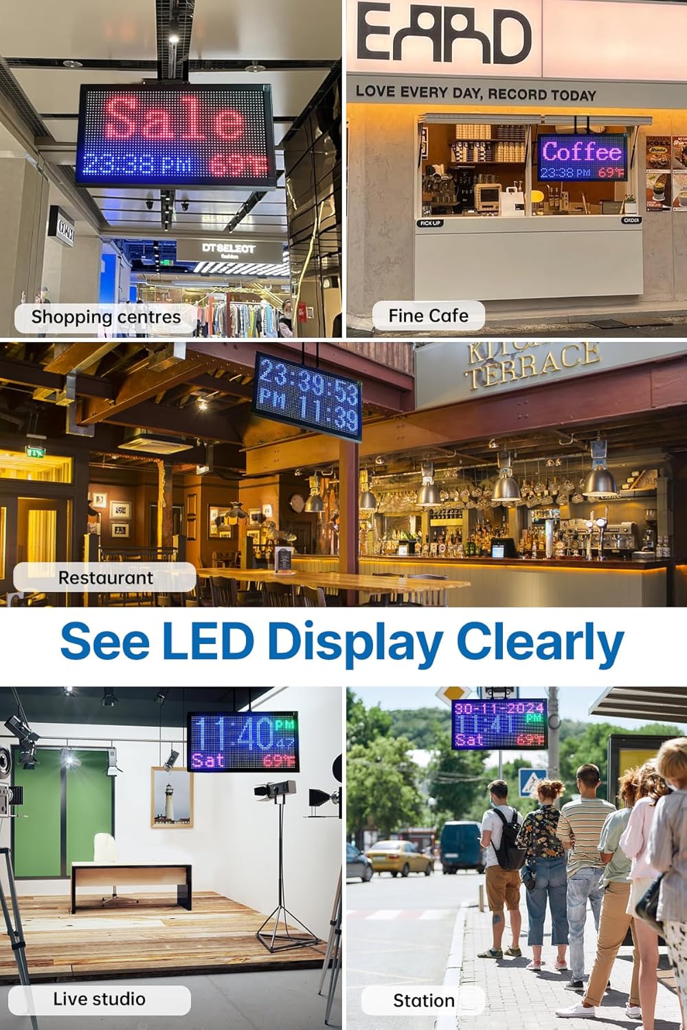 16.5x9 Inch Weatherproof LED Open Closed Sign with Remote Control, Digital Clock & Temperature Display - Customizable Business Hours Sign for Stores, Restaurants, Retail Shops