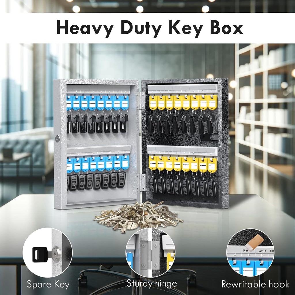 32 Key Lock Box, Key Cabinet Organizer, Key Safe Security Storage Lockbox Holder for Valets, Hotels, Car and House Keys